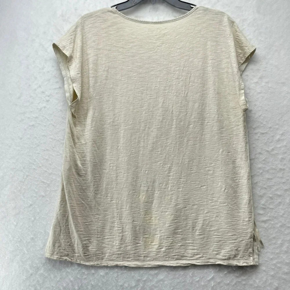 Chico's Tops Womens S 2 Ivory Round Neck Tassel Mesh Front Short Sleeve Pullover - Picture 2 of 10